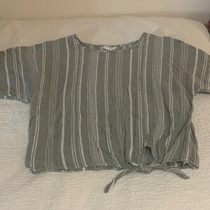 Striped Sage Tie-Front Women's Top